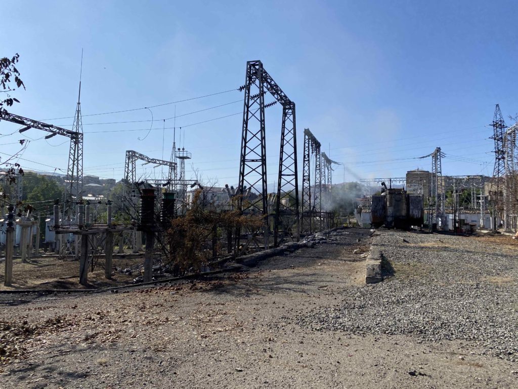 Artsakh Energo’s electrical substation, part of the electricity distribution system for the territory including for military purposes, after an attack by Azerbaijan on October 4, 2020