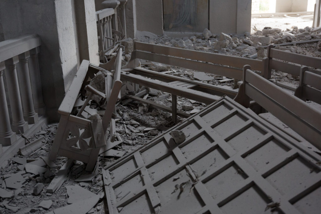 Holy  Ghazanchetsots Cathedral in Sushi destroyed by Azerbaijan repetitive targeted attacks. Photo © Areq Balayan