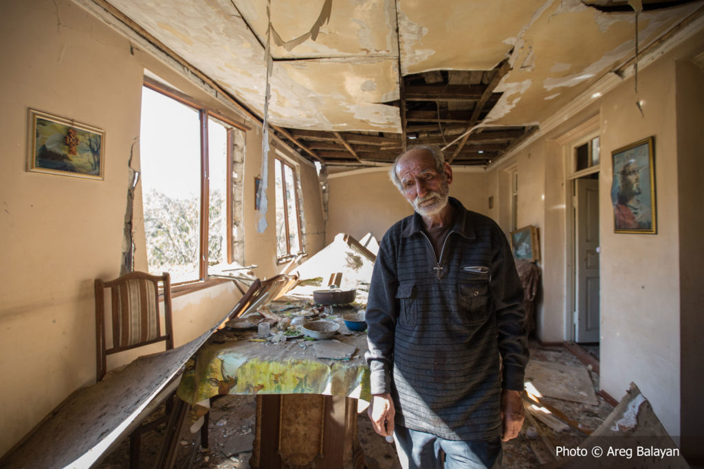 Karabakh old man in his house destroyed by azeri bombing