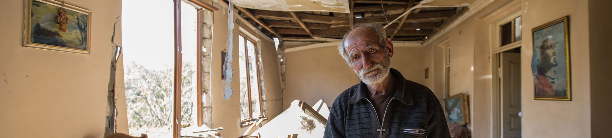 Old man desolated his home destroyed Nagorno-Karabakh. Artsakh (Nagorno Karabakh)